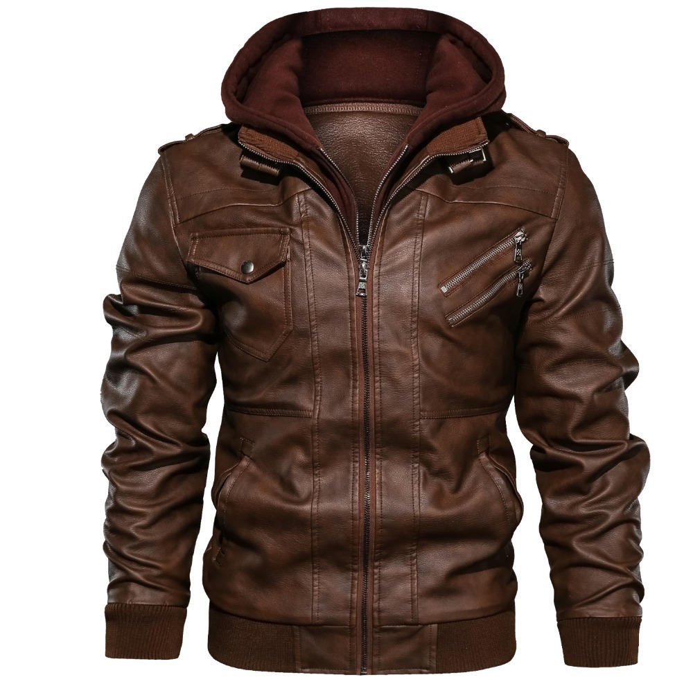 Leather Work Jacket With Hood - Мужские куртки с капюшоном, куртки из