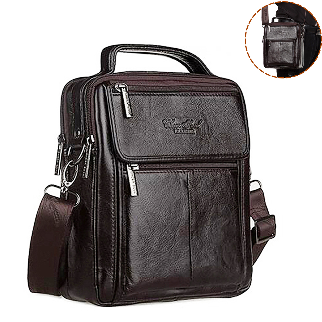 Leather Work Bag Mens - Мужская сумка-мессенджер через плечо из натуральной