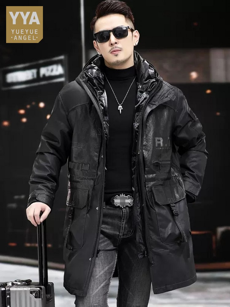 Leather Work Jacket With Hood - Зимнее пальто из натуральной кожи, мужская