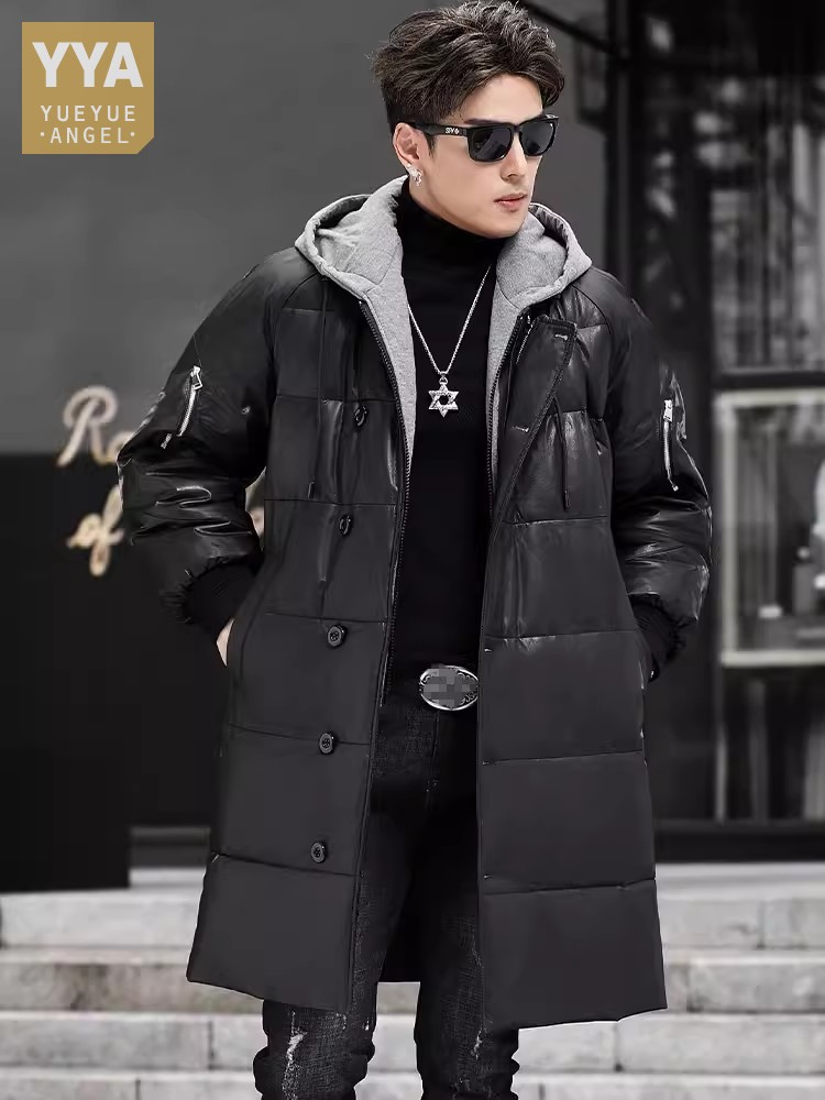 Leather Work Jacket With Hood - Новый зимний мужской длинный пуховик из