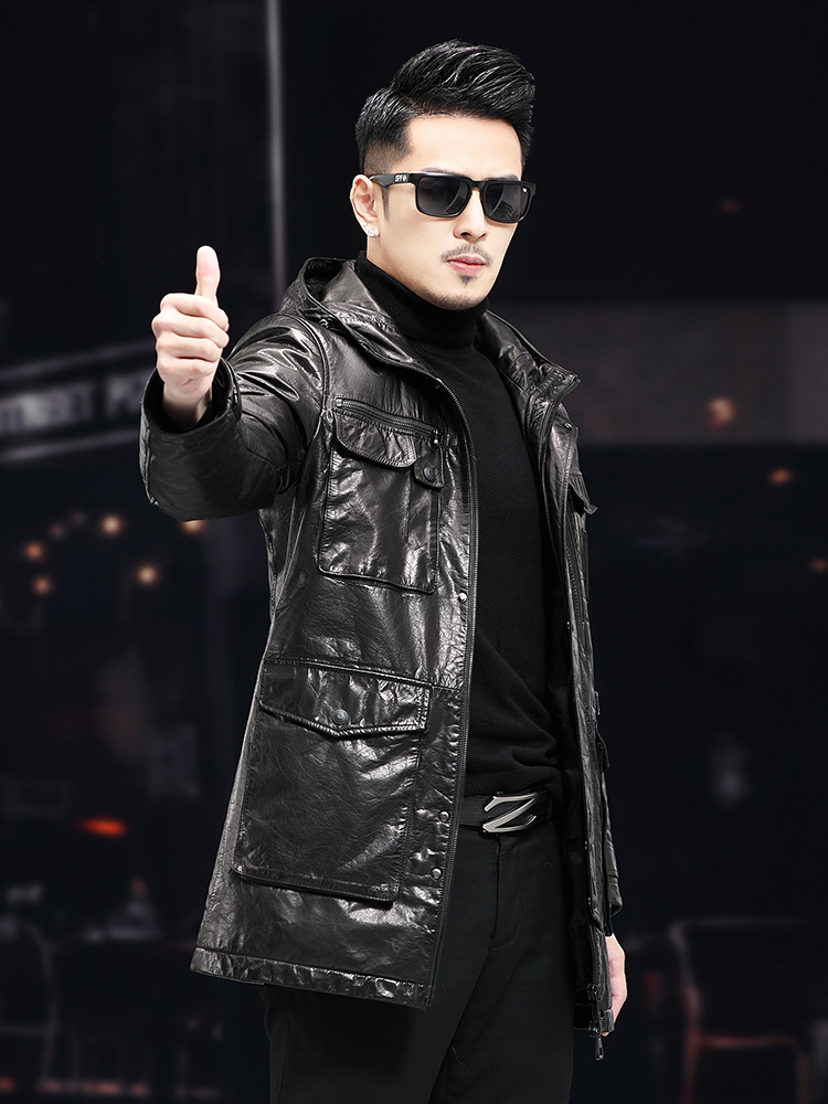 Мужское зимнее теплое средней  – обзор и цена Leather Work Jacket With Hood
