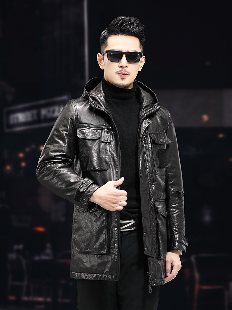 Мужское зимнее теплое средней  – обзор и цена Leather Work Jacket With Hood