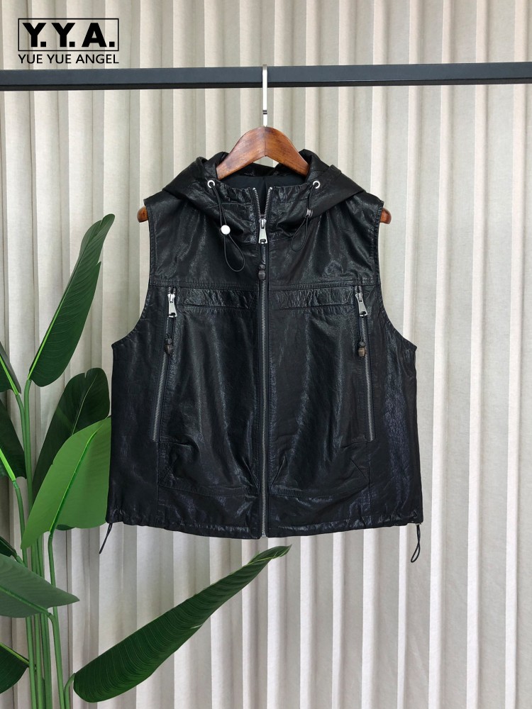 Женский повседневный жилет из  – обзор и цена Leather Work Jacket With Hood