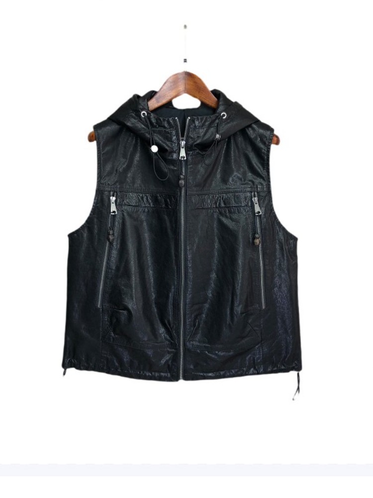 Женский повседневный жилет из  – обзор и цена Leather Work Jacket With Hood