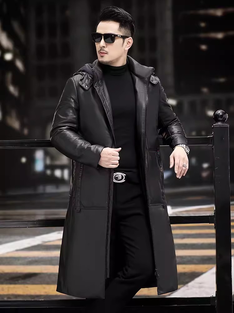Зимнее толстое теплое длинное  – обзор и цена Leather Work Jacket With Hood