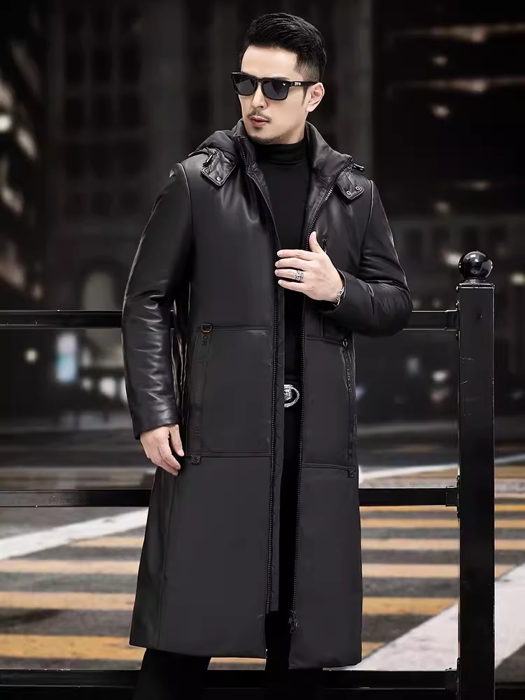 Зимнее толстое теплое длинное  – обзор и цена Leather Work Jacket With Hood