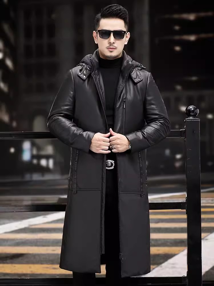 Зимнее толстое теплое длинное  – обзор и цена Leather Work Jacket With Hood