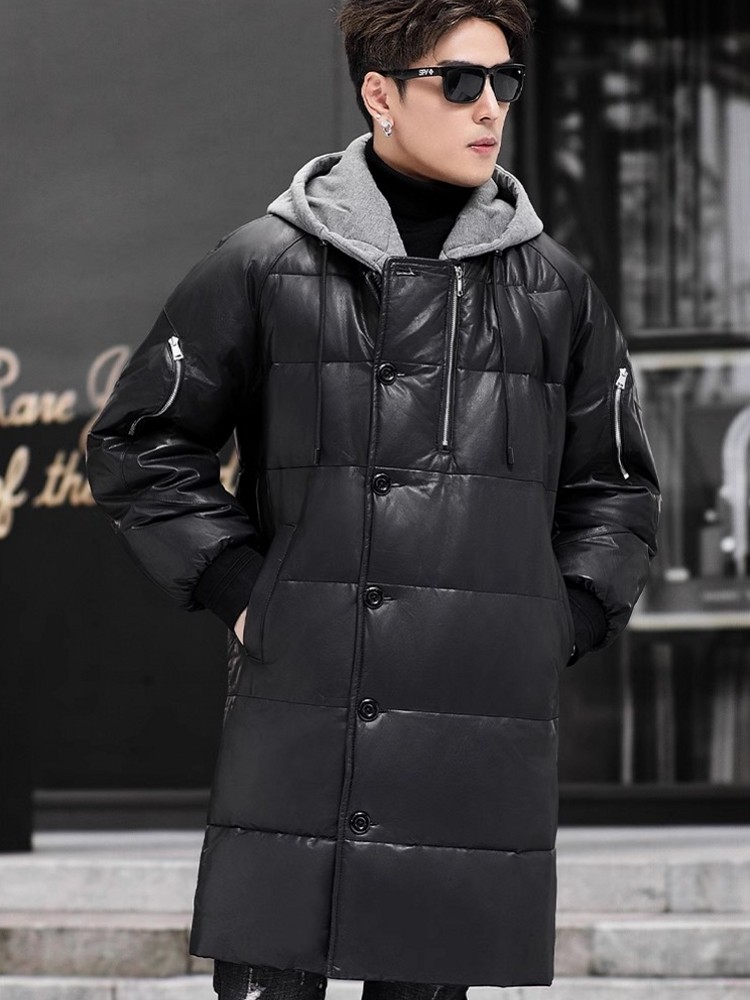 Новый зимний мужской длинный п – обзор и цена Leather Work Jacket With Hood