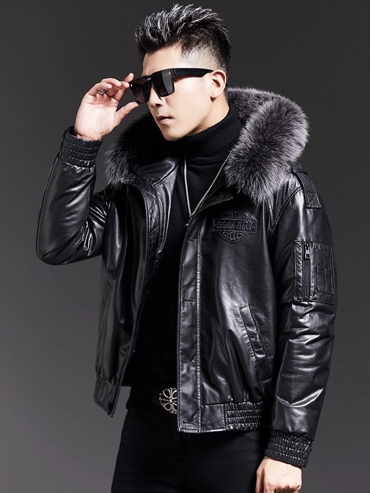 Модная мужская зимняя куртка-п – обзор и цена Leather Work Jacket With Hood